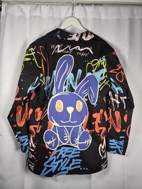 Vintage Maya Fashion Graffiti Black Multi Blazer Retro Women's Size L/XL